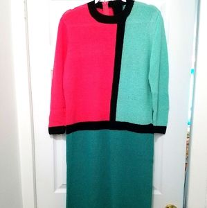 Vintage hand knit color block dress